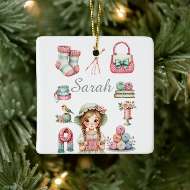 Elegantes Strickornament Keramikornament (Baum)