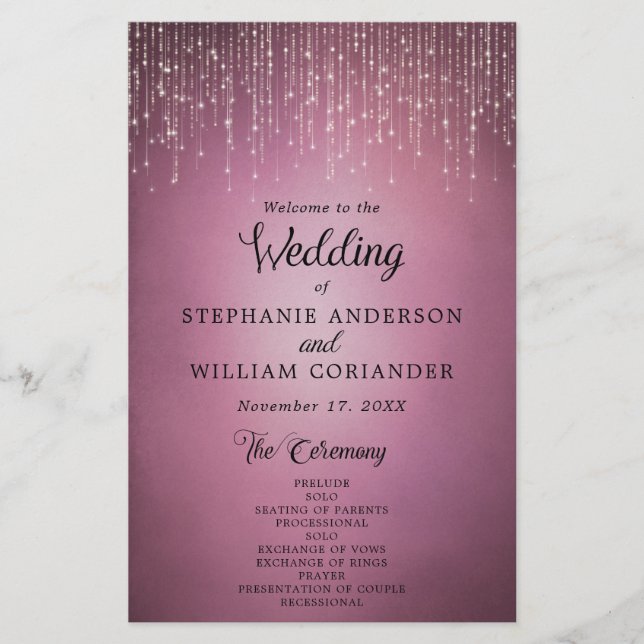 Elegantes String Lights Cranberry Wedding Program (Vorderseite)