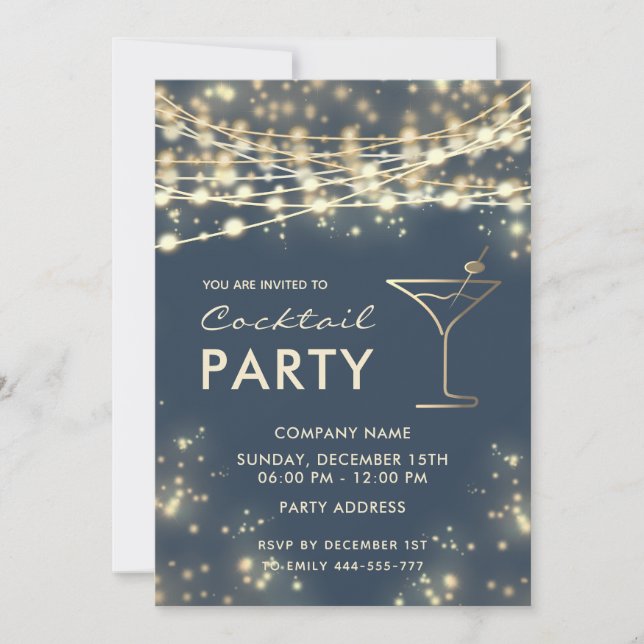 Elegantes Stringbeleuchtung Corporate Cocktail Par Einladung (Vorderseite)