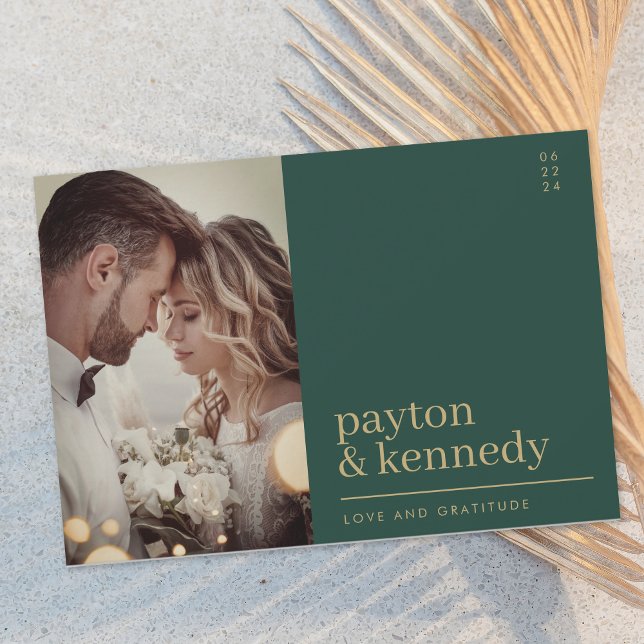Elegantes, stylisches Emerald Green Gold Foto Dankeskarte (Von Creator hochgeladen)