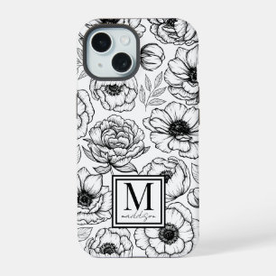 Elegantes Stylisches Florales Anfangsmonogramm iPhone 15 Hülle