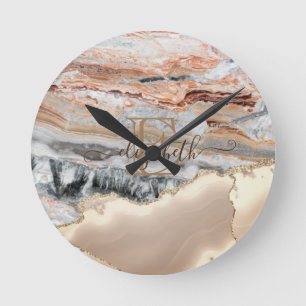 Elegantes, stylisches Gold Glitzer Marmorstone Mon Runde Wanduhr