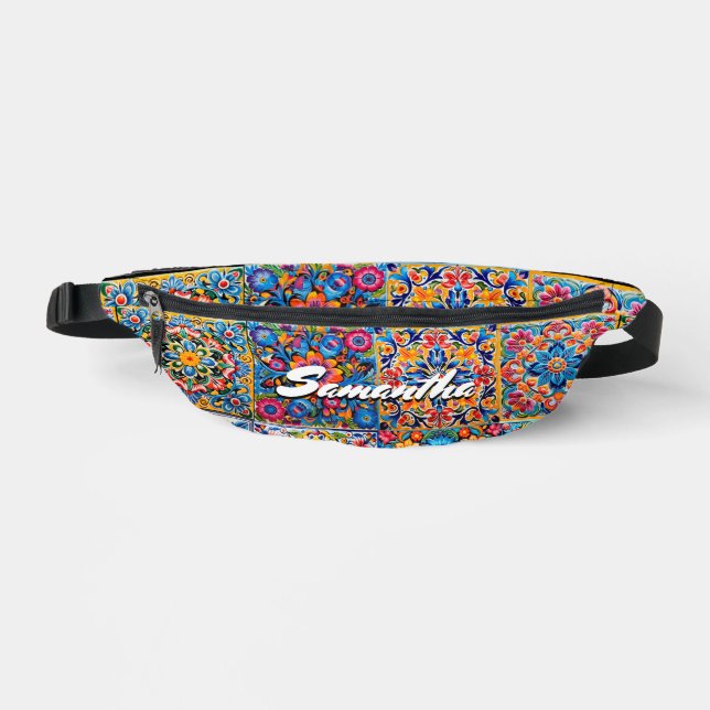 Elegantes stylisches mexikanisches Talavera-Monogr Bauchtasche (Vorderseite)