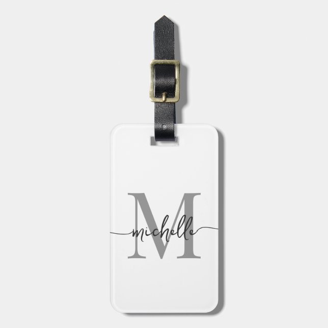 Elegantes, stylisches White Gray Monogram, Initial Gepäckanhänger (Vorderseite vertikal)