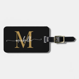 Elegantes stylish Black Gold Monogram, Initialskri Gepäckanhänger