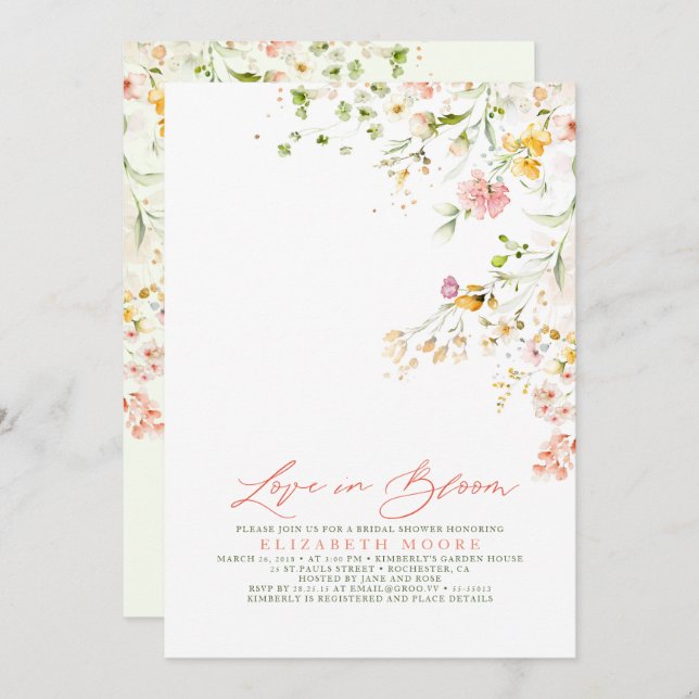 Elegantes Summer Meadow Wildblumen Brautparty Einladung (Vorne/Hinten)