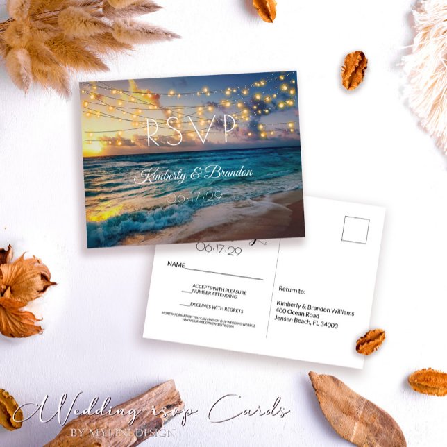 Elegantes Summer Sunset Tropical Beach Hochzeit UA Postkarte (Von Creator hochgeladen)