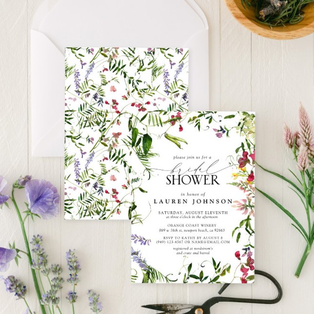Elegantes Summer Wildblume Watercolor Brautparty Einladung (Easily personalize this  bridal shower invitation for the perfect celebration of the bride to be!)