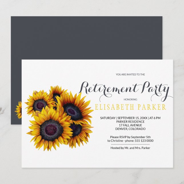 Elegantes Sunflowers Bouquet Retirement Party Einladung (Vorne/Hinten)