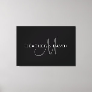Elegantes Surname Monogram Schwarz, Grau und Wei Leinwanddruck