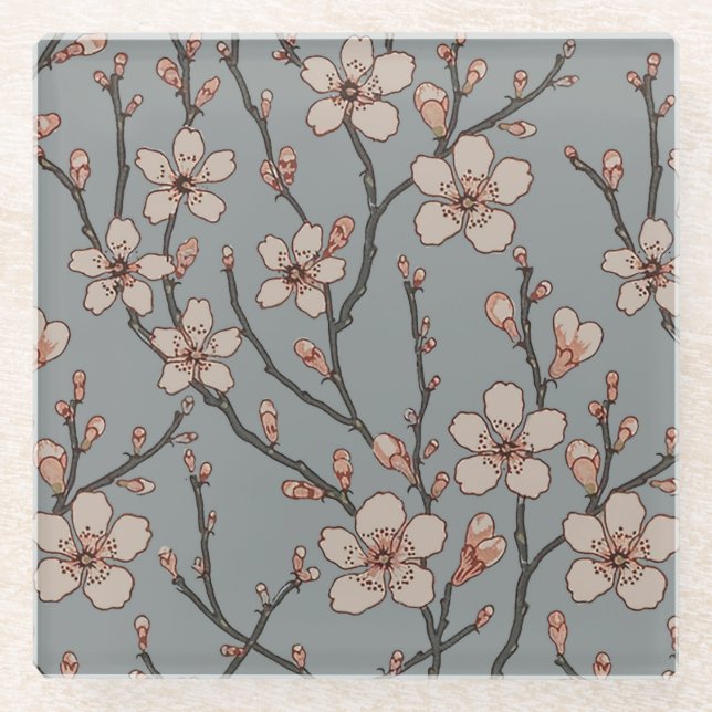 Elegantes süß rosa Blume Blossom Kirschmuster Glasuntersetzer (Vorderseite)