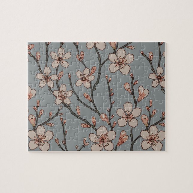 Elegantes süß rosa Blume Blossom Kirschmuster Puzzle (Horizontal)