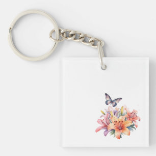 Elegantes süßes Blumen- und Schmetterlingsdesign Schlüsselanhänger