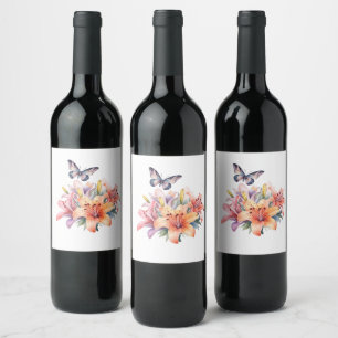 Elegantes süßes Blumen- und Schmetterlingsdesign Weinetikett