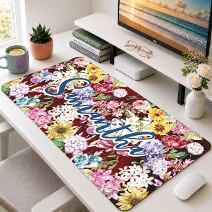 Elegantes süßes rotes gelbes florales Monogramm Schreibtischunterlage