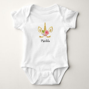 Elegantes süßes schönes florales gold glänzendes E Baby Strampler