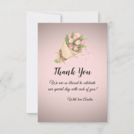 Elegantes süßes Soft-Pink-Tulpenbouquet Hochzeit Dankeskarte