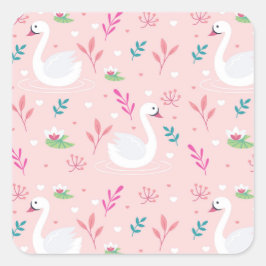 Elegantes Swan-Muster Quadratischer Aufkleber