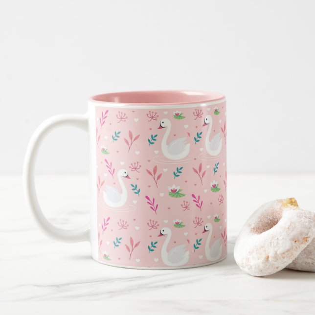 Elegantes Swan-Muster Zweifarbige Tasse (Mit Donut)