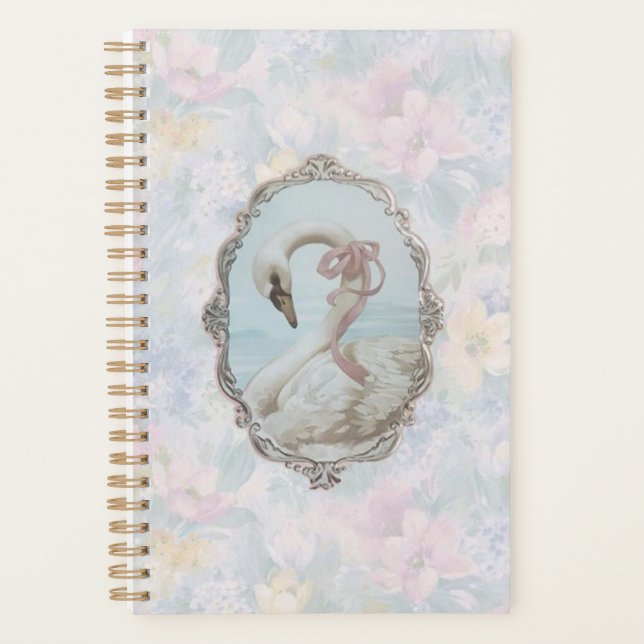Elegantes Swan & Pastel Floral-Notebook Planer (Vorderseite)