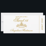 Elegantes Sweet 16 Gold und White Ticket Einladung<br><div class="desc">Elegant Sweet 16 Gold und White Ticket Einladung</div>