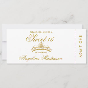 Elegantes Sweet 16 Gold und White Ticket Einladung