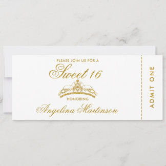 Elegantes Sweet 16 Gold und White Ticket Einladung