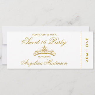 Elegantes Sweet 16 Party Gold und White Ticket Einladung