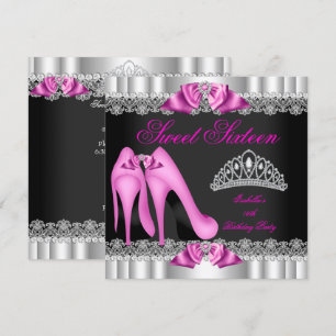 Elegantes Sweet 16 Sweet Sixteen Party Hot Pink 2 Einladung