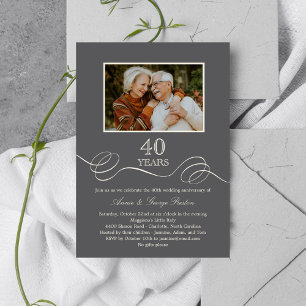 Elegantes Swirl Jubiläum Foto Einladung - Grau