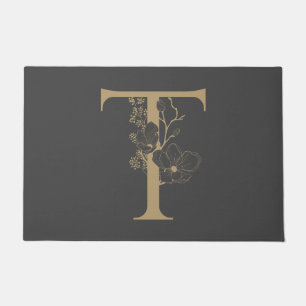 Elegantes T Boho Floral Monogramm Initial Gray Gol Fußmatte