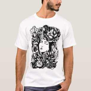 Elegantes T-Shirt mit floraler Frauenlinienkunst i