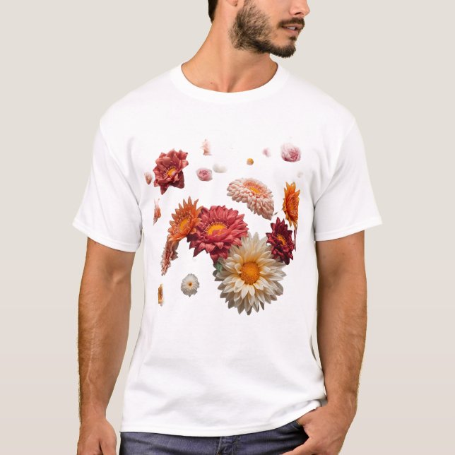 Elegantes T-Shirt mit schwebendem Wildblumenstrauß (Vorderseite)