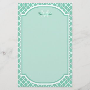Elegantes tadelloses grünes Quatrefoil Monogramm Briefpapier