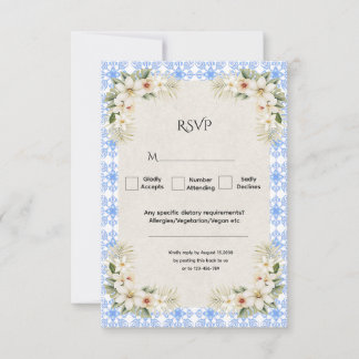 Elegantes Talavera Blau Romantisches Florales Desi RSVP Karte