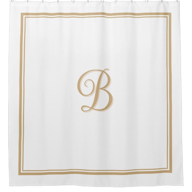 Elegantes Tan Double Border Script Monogram Duschvorhang (Vorderseite)