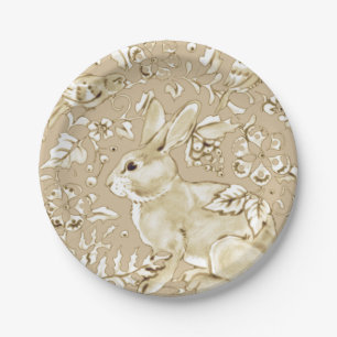 Elegantes Tan Rabbit Bunny Bird Floral Osterfest Pappteller