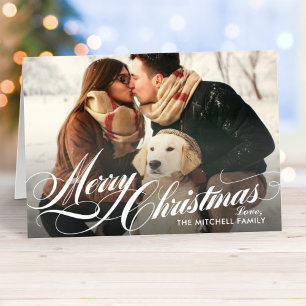Elegantes Tan-Tartan-Karo-Frohe-Weihnachten-Foto Feiertagskarte