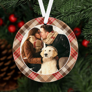 Elegantes Tan-Tartan-Karo-Weihnachts-Monogramm-Fot Ornament