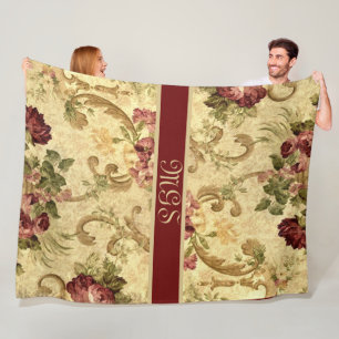 Elegantes Tapestry-Monogramm mit Rose Fleecedecke