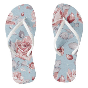Elegantes Tapetenmuster aus rosa Rosen 2 Flip Flops