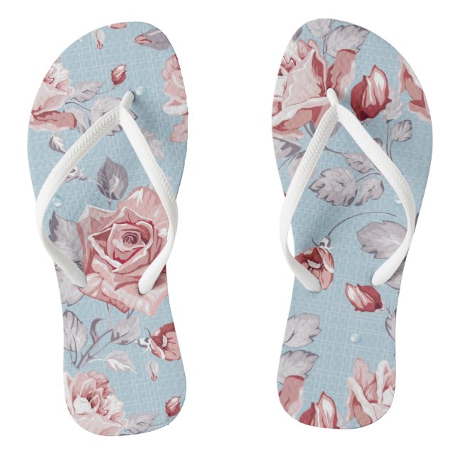 Elegantes Tapetenmuster aus rosa Rosen 2 Flip Flops (Fußbett)
