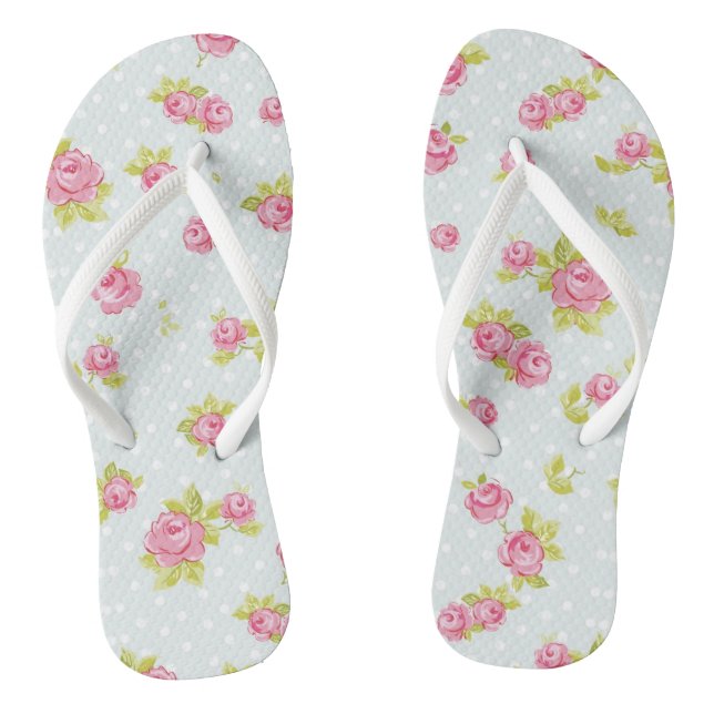 Elegantes Tapetenmuster aus rosa Rosen 4 Flip Flops (Fußbett)