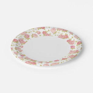 Elegantes Tapetenmuster von rosa Rosen 3 Pappteller