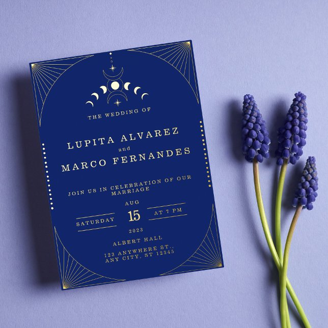 Elegantes Tarot Gold Navy Foil Hochzeit Folieneinladung (Von Creator hochgeladen)