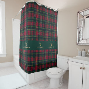 Elegantes Tartan-Karo Frohe Weihnachten Familienna Duschvorhang