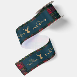Elegantes Tartan-Karo Frohe Weihnachten Familienna Satinband