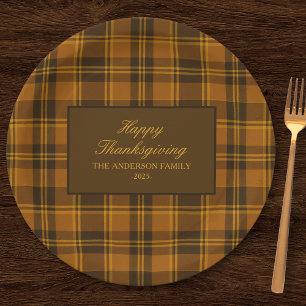 Elegantes Tartan Thanksgiving-Klassiker Vintage in Pappteller
