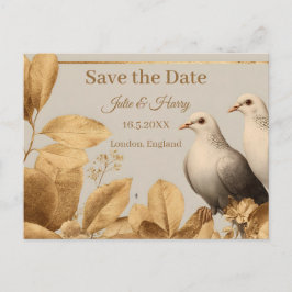 Elegantes Taubenpaar mit Goldblatt Save-the-Date-K Postkarte