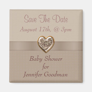 Elegantes Taupe-Herz-Juwel-Save the Date Baby Magnet